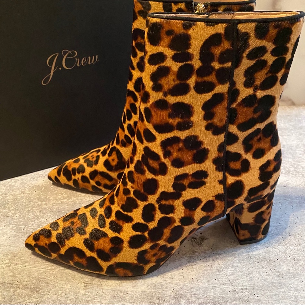 J Crew Calf Hair Pointed Toe Leopard Booties 8 - Picture 2 of 8